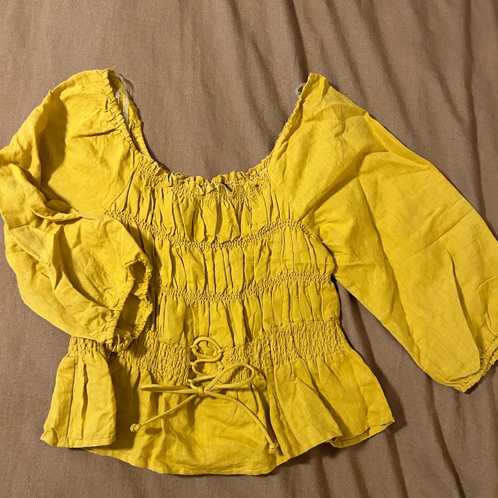 Yellow Puff Sleeve Smocked Blouse-Never Before Worn